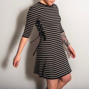 Black & White Ribbed Dress with Laceup Side Details